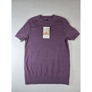Arach & Cloz Women's‎ Wool Blend Sweater Short Sleeve, Crew Neck, Purple, XS NWT